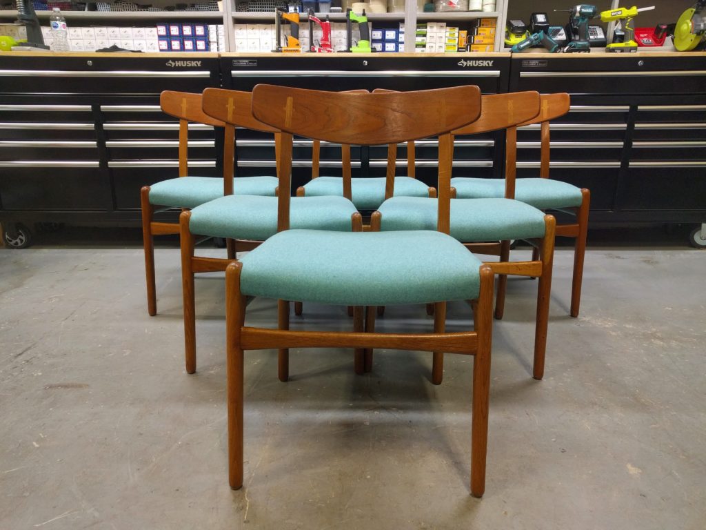 Danish Teak Mid-Century Dining Chairs Reupholstered by United Upholstery