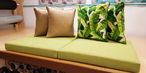 Outdoor furniture visions and pillows upholstered by United Upholstery.